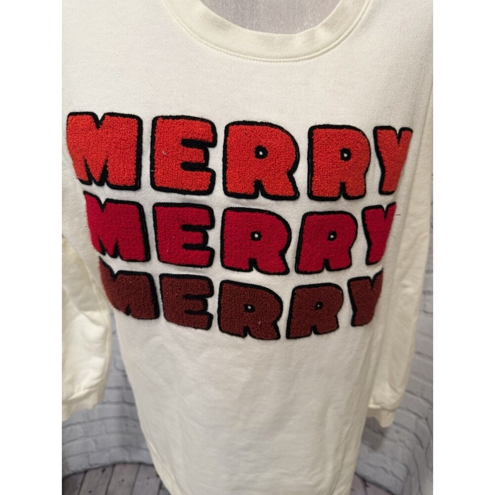 Lane Bryant Merry Graphic Christmas Holiday Cream Long Sleeve Sweatshirt 14/16 - Picture 2 of 8